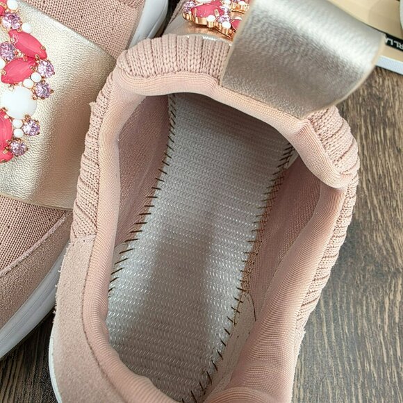Karl Lagerfeld Charlee Slip On Sneakers 8 Gold Blush Pink Stretch Knit Crystals - Picture 14 of 16